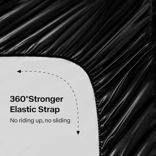 BEDELITE Satin Fitted Sheet and Pillowcase Set, Luxury Soft Similar to Silk Bottom Bed Sheet with Elastic Corner Straps, Deep Pocket up to 15 Inch, 1 Fitted Sheet and 1 Pillowcase(Twin, Black)