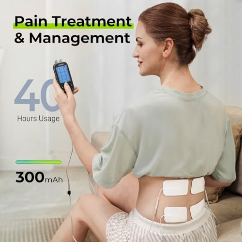 AUVON 3-in-1 TENS Unit Muscle Stimulator, EMS Massage Machine with 40 Intensities for Gradual Shoulder, Sciatica, Back Pain Relief, 24 Modes Rechargeable Electronic Pulse Massager with 12 TENS Pads