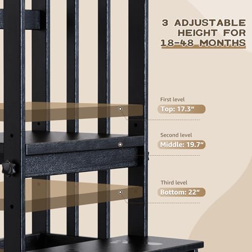 DORPU Toddler Tower, Adjustable Height Kids Kitchen Step Stool with CPC Certification, Unique Patents with Safety Rail & Anti-tip & Non-Slip Mat & Vertical Guardrail Toddler Kitchen Stool๏ผBlack๏ผ