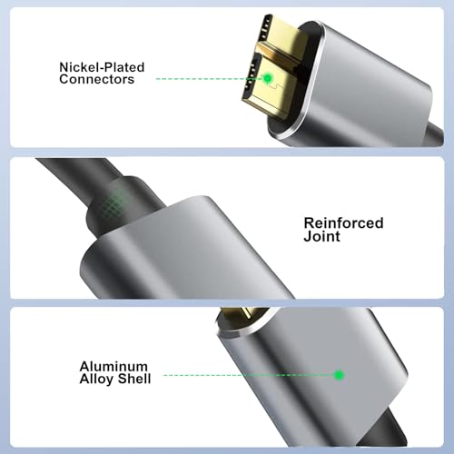 Micro B Cable, USB 3.0 A Male to Micro USB 3.0 Sync Cord,Data Wire Compatible for Toshiba,Seagate,Samsung,My Passport and More External Hard Drive(1.5fts/40cm/Black&Gold)