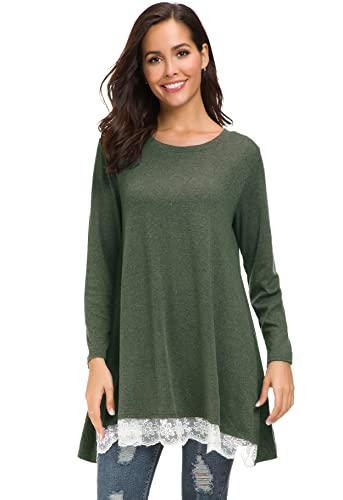 Afibi Women Lace Long Sleeve A-line Swing T-shirt Loose Tunic Top Blouse (Medium, Purple)