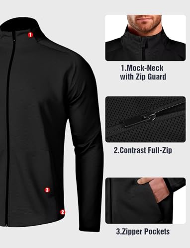 Mens Zip Up Jacket Athletic Workout(Black,S)