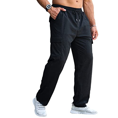CTU Mens Fashion Baggy Sweatpants Lightweight Workout Cargo Sweatpants Athletic Pants Open Bottom Joggers with Pockets