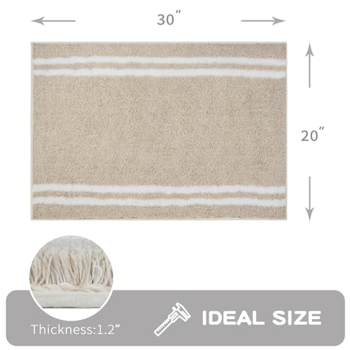 PURRUGS Non-Slip Bathroom Rug 20" x 30" - Super Absorbent & Quick Dry Shaggy Microfiber Bath Mat, Machine Washable Plush Throw Rug for Bathtub, Shower and Sink, Beige