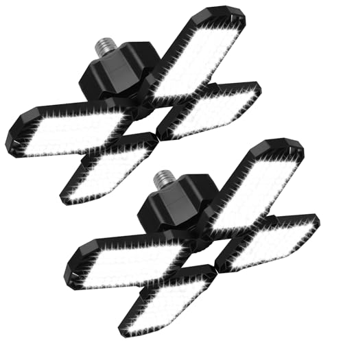 LED Garage Light, 150W 15000LM 6500K LED Shop Lights, Garage Lights Ceiling Led with 4 Deformable Panels, Screw in E26/E27 Socket LED Bulbs for Warehouse, Basement, Attic, Barn, High Bay Lighting
