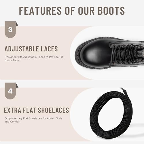 Vepose Women’s Black Combat Ankle Boots, Lace up Classic Eight Eyes Short Low Heel Zipper 9622 Booties, Size 6M US, (CJY9622 blackpu 06)