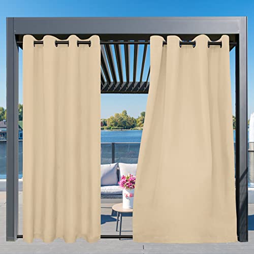 Easy-Going Outdoor Curtains Waterproof Windproof Weatherproof Curtain for Patio, Cabana, Porch, Pergola and Gazebo, Grommet Top and Tab Bottom Drape, 1 Panel, 110x120 inch, Beige
