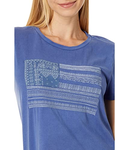 Lucky Brand Women's Bandana Flag Emb Classic Crew, Sodalite Blue