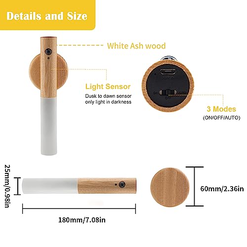 LANDGOO Motion Sensor Night Lights Magnet Body Sensor Hallway, Rechargeable Led Light Portable Stairway, Wooden Wall Sconce Battery Powered Cabinet Lights(Walnut Wood 1PC)