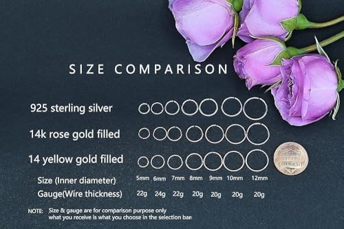 14K Gold Filled Small Hoop Earrings for Cartilage Nose, Tiny Thin 7mm Piercing Hoop Ring 22 Gauge