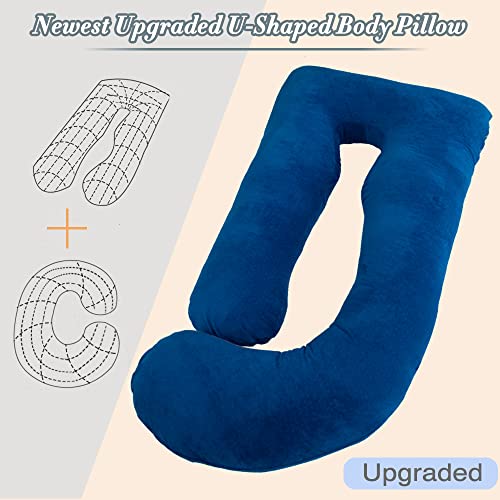 AMCATON 60 Inch Pregnancy Pillows for Sleeping, Extra Large U Shaped Body Pillow, Pregnancy Pillow, Maternity Pillow for Pregnant Women with Velour Cover (Blue)
