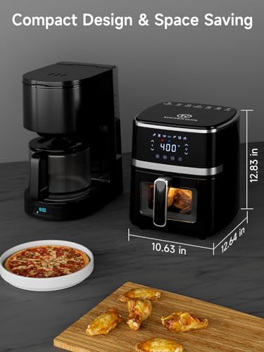 Kitchen Elite Air Fryer Oven 5.28 Qt, 7-in-1 Digital Display Compact Cooker with Easy View Windows,Space-saving, Nonstick and Dishwasher Safe Basket, Black