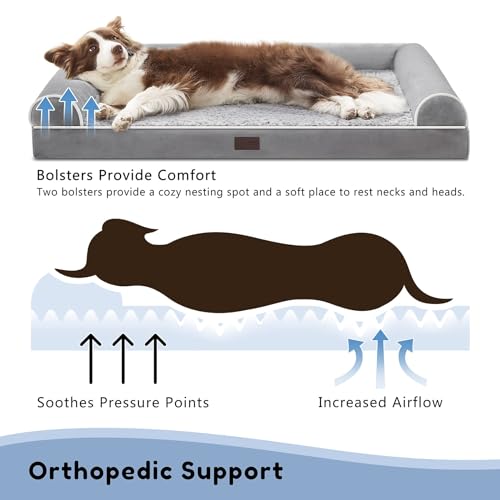 WESTERN HOME Orthopedic Dog Beds for Large Dogs, Foam Pet Sofa with Waterproof Lining, Removable Washable Cover and Nonskid Bottom, Dog Couch Bed for Comfortable Sleep,Brown Coffee