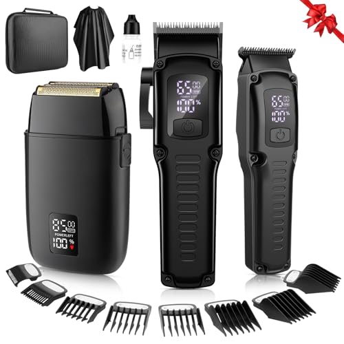 QREEYX Professional Hair Clipper for Men, 3 in 1 Hair Clipper Beard Trimmer and Electric Foil Shaver Set with LED Display, Cordless Grooming Kit for Home, Travel, Barber, Ideal Gift for Him