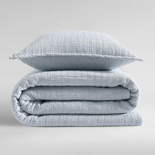 Calvin Klein - Standard Sham Set, Cotton Jacquard Bedding, Garment Washed Home Decor for Soft & Relaxed Feel (Dawn Blue, 2-Piece)