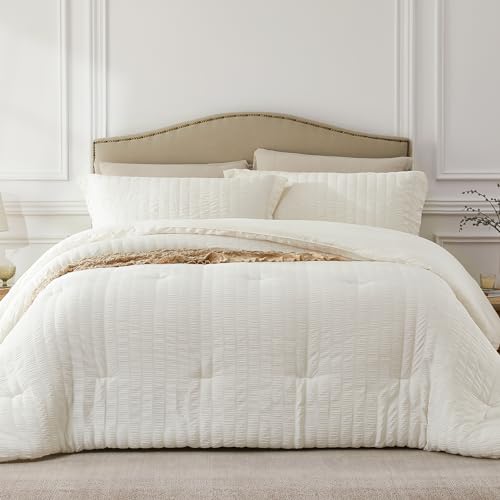 Quataly Black Twin/Twin XL Comforter Set - 2 Pieces Seersucker Lightweight Bedding Comforter Sets (1 Soft Fluffy Comforter & 1 Pillowcase) - All Seasons Cozy Modern Bed Sets for Women Men