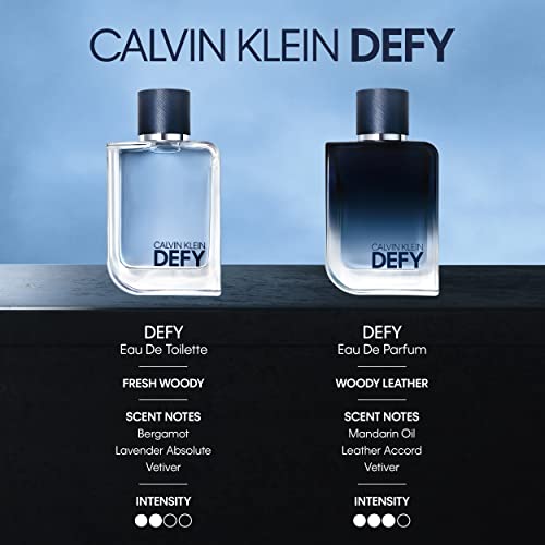 Calvin Klein Defy Eau de Toilette – Woody Men's Cologne – With Notes of Bergamot, Lavender, Vetiver Oil, & Amber Musk – Luxury Perfumes for Men – Long Lasting Fragrance