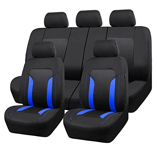 CAR PASS 3D Air Mesh Car Seat Covers Full Set, Breathable Sporty Rear Bench with Zipper for Armrest Box Universal Fit 95% Automotive SUV,Truck,Sedan Interior Cute Women Airbag Compatible, Black Blue