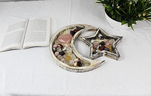 T one woods Rock Collection Tray | Wooden Crystal Display | Crystal Holder | Crystal Display Shelf | Crystal and Healing Tray | Crystal Display Tray (Rustic White)