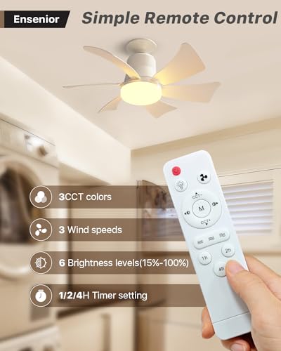 Ensenior 16.5 Inch Socket Fan Light with Remote, Dimmable Light Socket Ceiling Fan, 3000K-6000K 3 Speeds, 1200LM Screw in Ceiling Fan with Light Bulb for Bedroom, Kitchen, Living Room-1 Pack