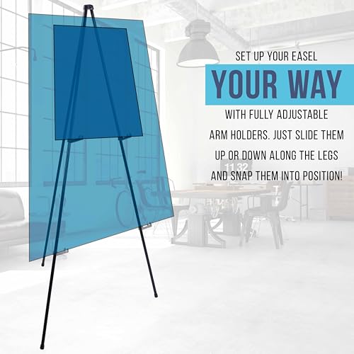 U.S. Art Supply 63" High Heavy Duty Steel Easy Folding Display Easel (Pack of 6 Easels) - Adjustable Height Display Holders - Portable Tripod Stand, Presentations, Event Signs, Posters, Holds 10 lbs