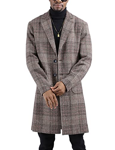 UANEO Mens Trench Coat Single Breasted Plaid Mid Long Peacoat Pea Coats (Dark Gray, XS)