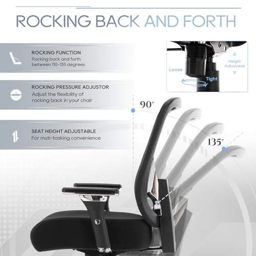 Big and Tall Office Chair 500lbs, Heavy Duty Ergonomic Mesh Chair, Computer Executive Desk Chair with Adjustable Armrest, Lumbar Support-New Black