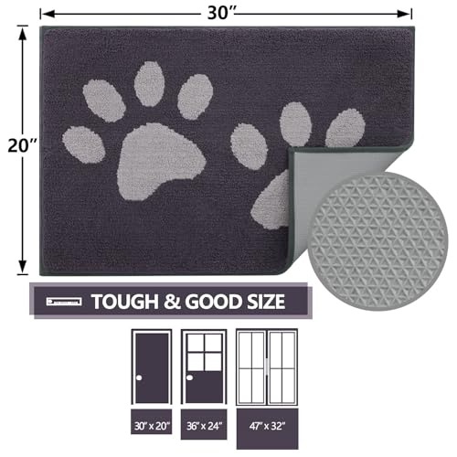 Buganda Dog Door Mat for Muddy Paws, Absorbent Dirt Trapper Washable Indoor Door Mat, Non Slip Low-Profile Mud Mat for Dogs, Front Entrance Door Mat for Inside Floor (30x20 Inches, Black)