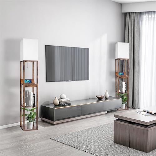RUNTOP 3-Shelf Floor Lamp with LED Bulbs - Modern Standing Display Shelf Lamp for Living Room, Bedroom and Office (Black)