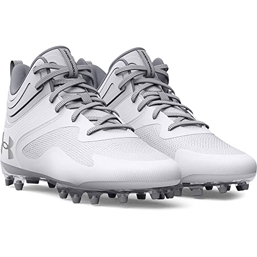 Under Armour Men's Command Mid Lacrosse MT TPU Cleat, (100) White/White/White, 13