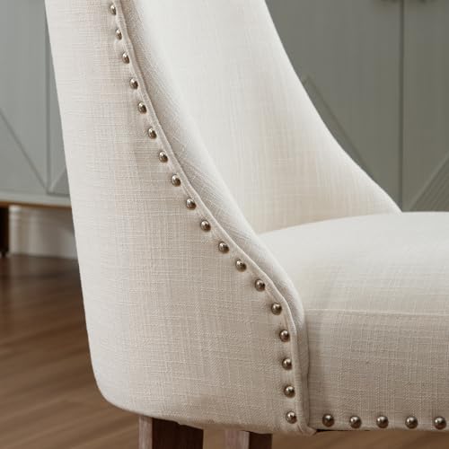 DM Furniture Mid Century Modern Dining Chairs Set of 2 Upholstered Linen Fabric Accent Chairs Wooden Side Chair for Living Room/Dining Room/Bedroom, Cream