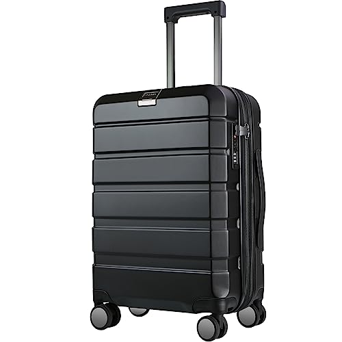 KROSER Hardside Expandable Carry On Luggage with Spinner Wheels & Built-in TSA Lock, Durable Suitcase Rolling Luggage with USB Port, Carry-On 20-Inch Steel Grey