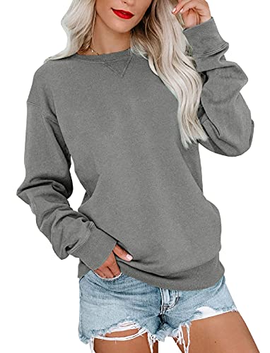 Orchidays Womens Casual Crewneck Sweatshirts Long Sleeve Cute Tunic Tops Loose Fitting Pullovers (Grapefruit Red Pocket,Medium,Adult,Female,US,Alpha,Medium,Regular,Regular)