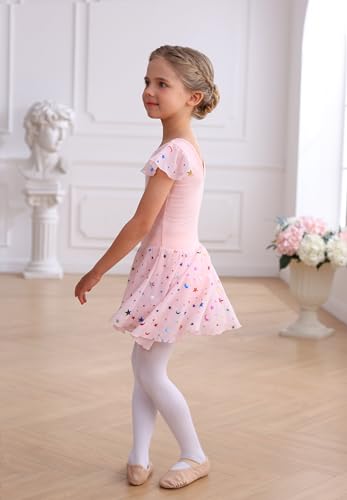 MdnMd Dance Ballet Leotard with Star Moon Sequins Skirt for Toddler Girls Ballerina Dresses Outfit (Blue, 2-4 Years)