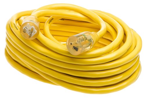 Yellow Jacket Extra Heavy Duty Extension Cord, 50Ft, 10 Gauge, 3 Conductor, Lighted End, Weather Resistant, SJTW, Yellow, 2991