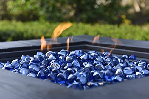 Kinway 20lbs Fire Glass Diamonds 1 Inch Blue Fire Pit Glass Rocks for Fire Pit Fireplace - Cobalt Blue