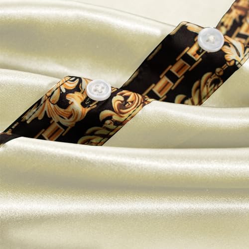 PJ PAUL JONES Mens Summer Jacquard Shirts Casual Short Sleeve Button Down Satin Shirt Dark Green S