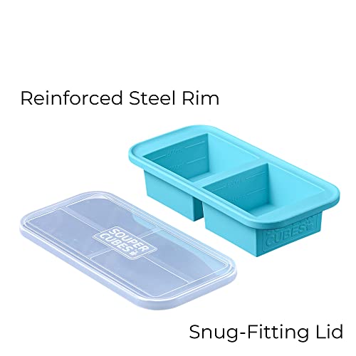 Souper Cubes 2 Cup Silicone Freezer Molds With Lids - Easy Meal Prep Container - Silicone Freezer Trays With Lid for Food, Stocks and More, Silicone Soup Freezer Molds - Aqua - 1-Pack