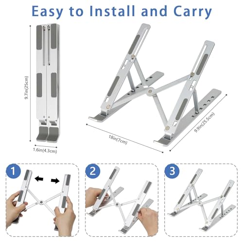Xcdhemde® Laptop Stand, Aluminum Alloy-Laptop Stand for Desk, 6-Level Adjustable Laptop Riser, Ventilation and Heat Dissipation, Sturdy and Durable Laptop Stand, Silver(8-16” Laptop)