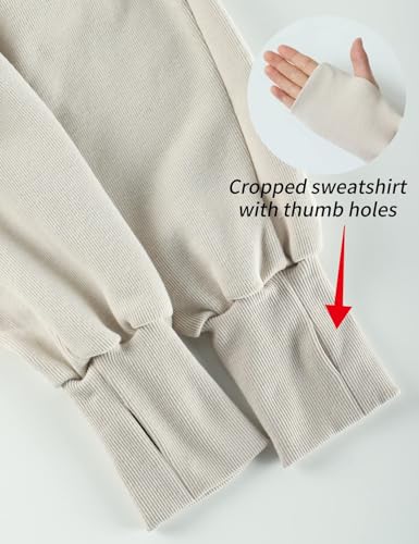 Arssm Cropped Hoodie Women Long Sleeve Sweatshirts Casual Fashion Hooded Zip up Workout Jacket with Thumb Holes (Beige-XS)