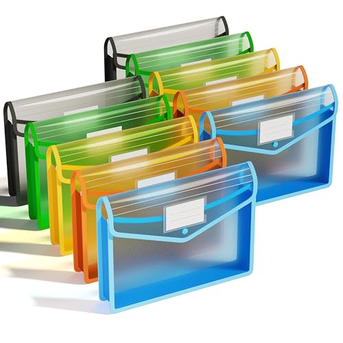 ThinkTex Plastic Expanding File Folder, Transparent envelopes with Snap Closure,No Dividers,Large Capacity,Document Organizer for Receipts, Bills&Taxes,Letter/A4 Size for School/Office/Home-10 Pack
