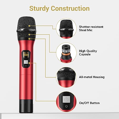 TONOR Wireless Microphone System, Professional Metal Cordless Karaoke Microphones, Handheld Dynamic Mic Set with Receiver for Party, Meeting, KTV, Church, DJ, Wedding, Singing, 200ft, TW820 Black