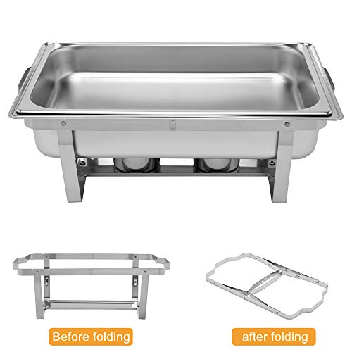 ROVSUN 8 Qt 2 Pack Full Size Stainless Steel Chafing Dishes for Buffet, NSF Silver Rectangular Catering Chafer Warmer Set with Trays Pan Lid Folding Frame Stand for Kitchen Party Banquet Dining
