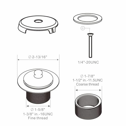 Black Bathtub Drain Conversion Kit Assembly with Single Hole Overflow Faceplate, Wellup All Metal Lift and Turn Tub Drain Twist Trim Kit with Universal Fine/Coarse Thread(Matte Black)
