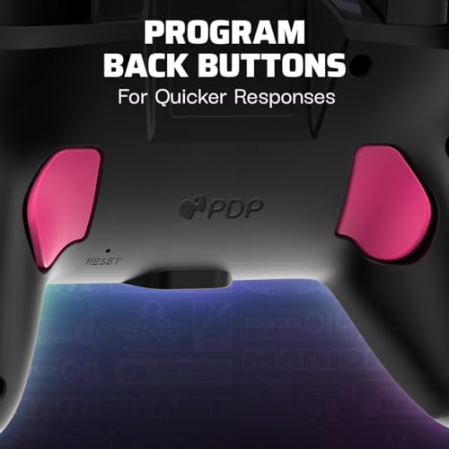 PDP REMATCH GLOW Enhanced Wireless Licensed Nintendo Switch Pro Controller, Rechargeable 40 hour battery power, Customizable Gaming Buttons, 30-foot Range: Mario Kart Grand Prix Princess Peach (Pink)