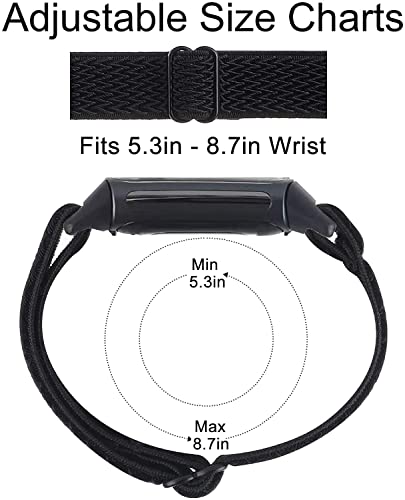 3-Pack Elastic Nylon Bands Compatible with Fitbit Charge 6/ Charge 5, Breathable Adjustable Replacement Stretchy Nylon Loop Wristband Sport Strap for Women Men, 301