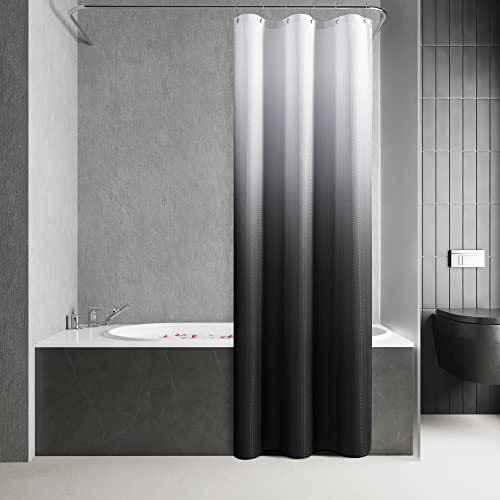 78 Inch Long Shower Curtains for Bathroom Black Polyester Ombre Waffle Fabric Long Shower Curtain 78 Length Water Repellent Shower Curtain with 12 Hooks,Machine Washable Black