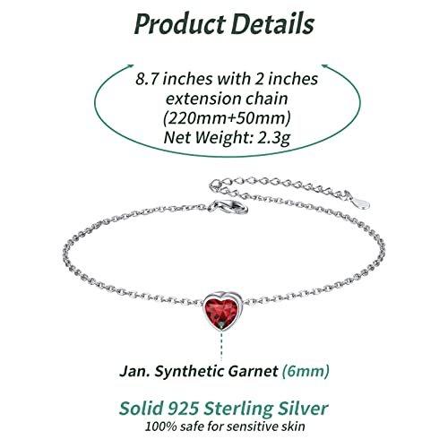 ChicSilver 925 Sterling Silver Ankle Bracelet for Women, Minimalist Delicate 6mm Round Cut Synthetic Alexandrite Purple Crystal June Birthstone Anklets Beach Foot Jewelry