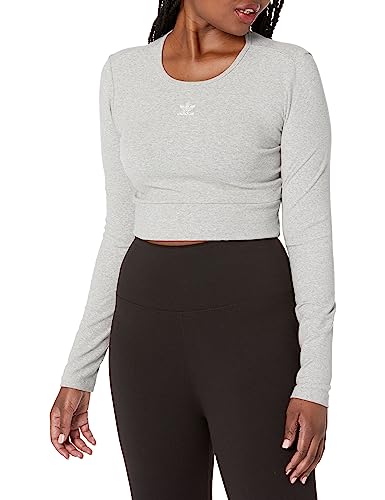 adidas Originals Women's Essentials Ribbed Long Sleeve T-Shirt, Medium Grey Heather, Small