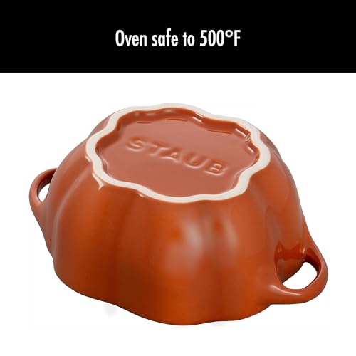 STAUB 0.5-qt Petite Ceramic, Oven & Stove Safe up to 572°F, Pumpkin Dish, Baking , Candy Dish, Burnt Orange
